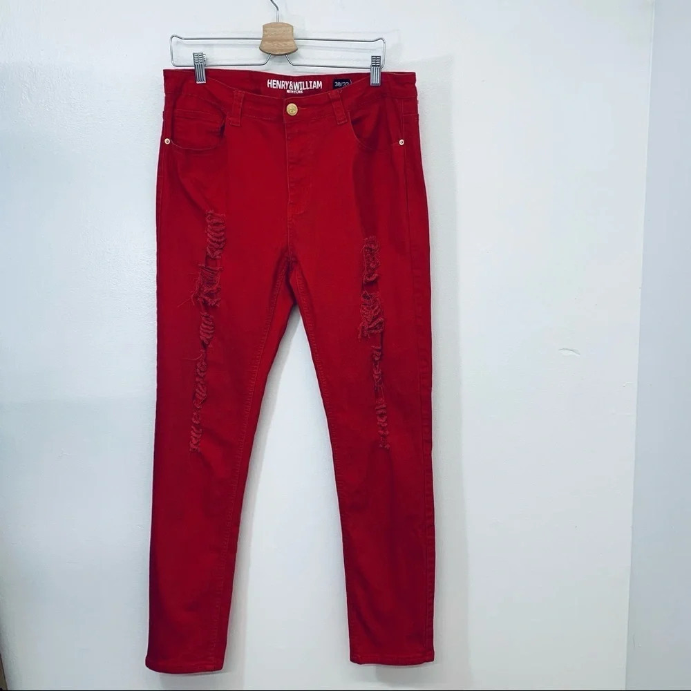 Red‎ Jeans Men 38 Tapered Distressed Stretch Pockets Henry & William NY  31”